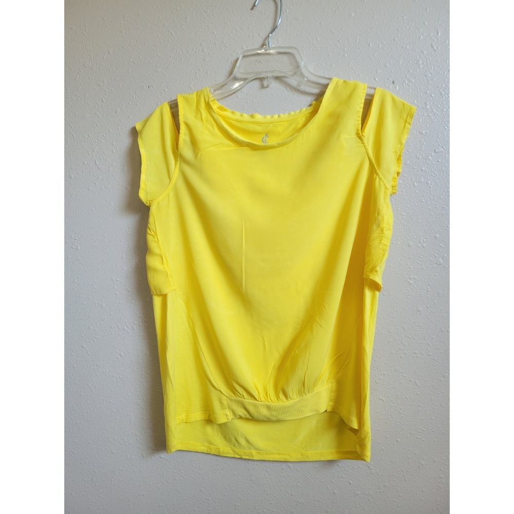 Juicy Couture Top Womens Slit Shoulder Sleeve Round Neck Yellow Sz M